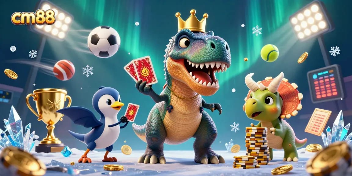 Watch cm88's friendly T-Rex shuffle cards while a pterodactyl assists and a triceratops stacks chips.