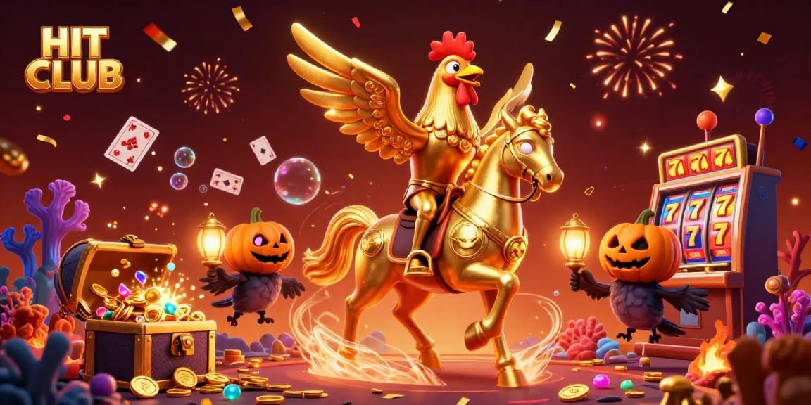 Experience thrilling wins at HIT CLUB with vibrant slot machines and festive characters.