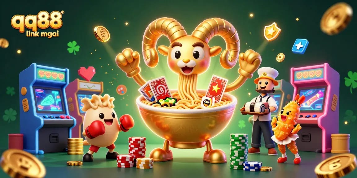 Engage with the qq88 link mới as a colorful 3D casino scene features dynamic characters and vibrant gaming elements.
