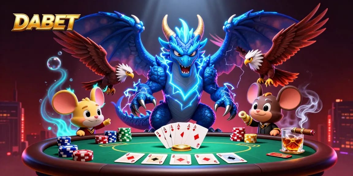 DABET offers thrilling poker experiences with a vibrant 3D casino scene featuring exciting characters and game elements.