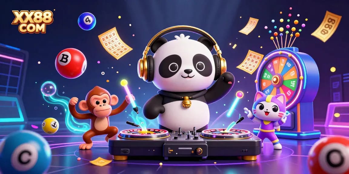 Experience vibrant gameplay at XX88 COM with a neon-themed 3D casino party scene.