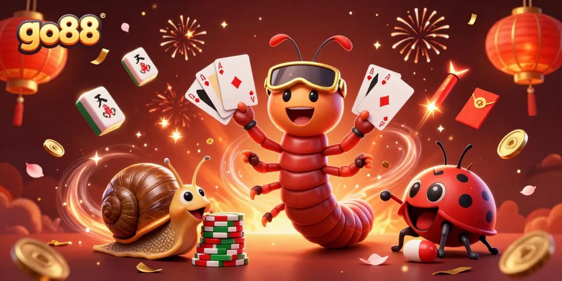 Engage with go88's thrilling experiences as playful characters generate excitement in a vibrant casino scene.
