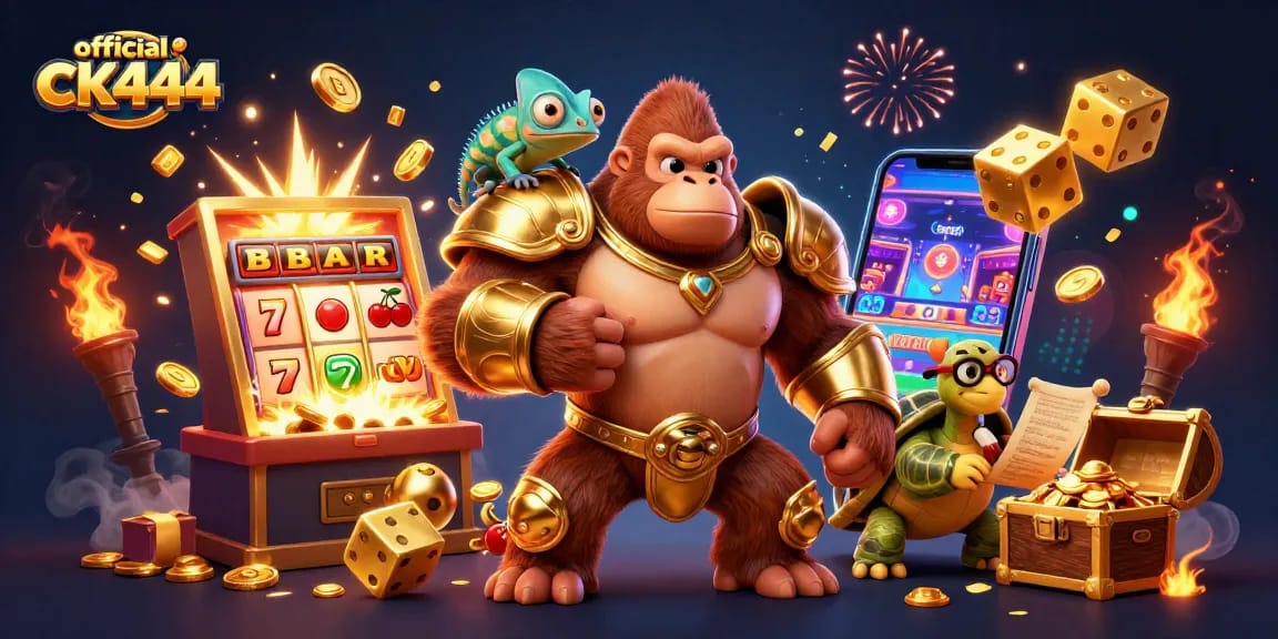 Play slots with official ck444 for exciting jackpot wins, featuring action-packed casino scenes.