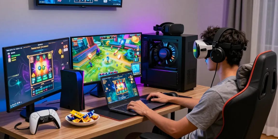 Penggemar raja88 bermain slot online di rumah dengan atmosfer ceria.