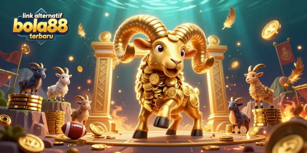 Engage with the link alternatif bola88 terbaru featuring a dynamic scene of sports betting excitement and golden rewards.