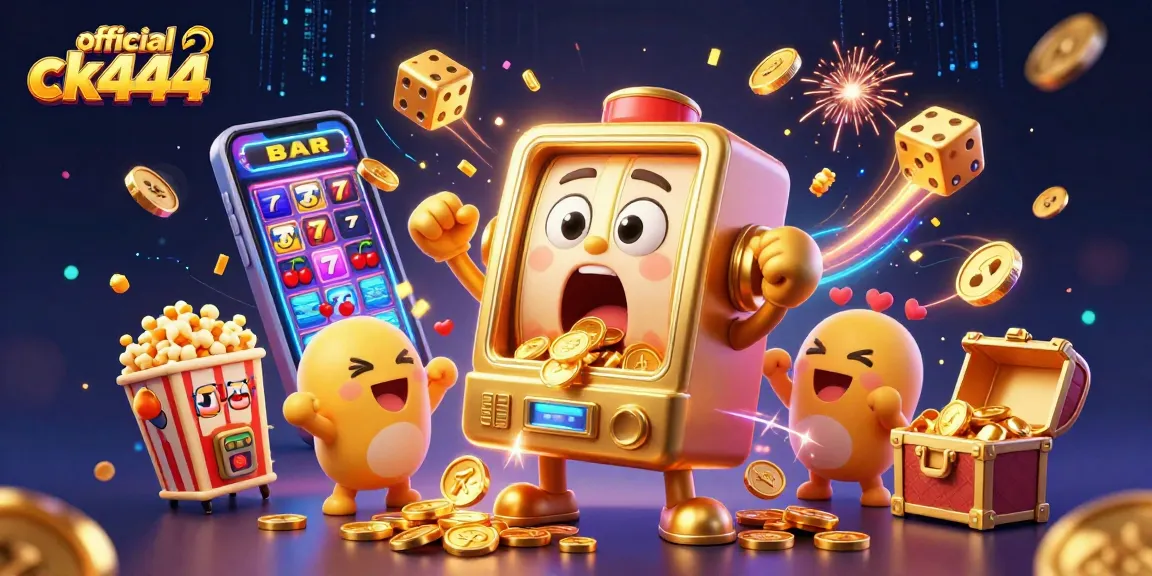 Spin the reels with the official ck444 slot game as you hit jackpots and collect coins in a vibrant casino scene.