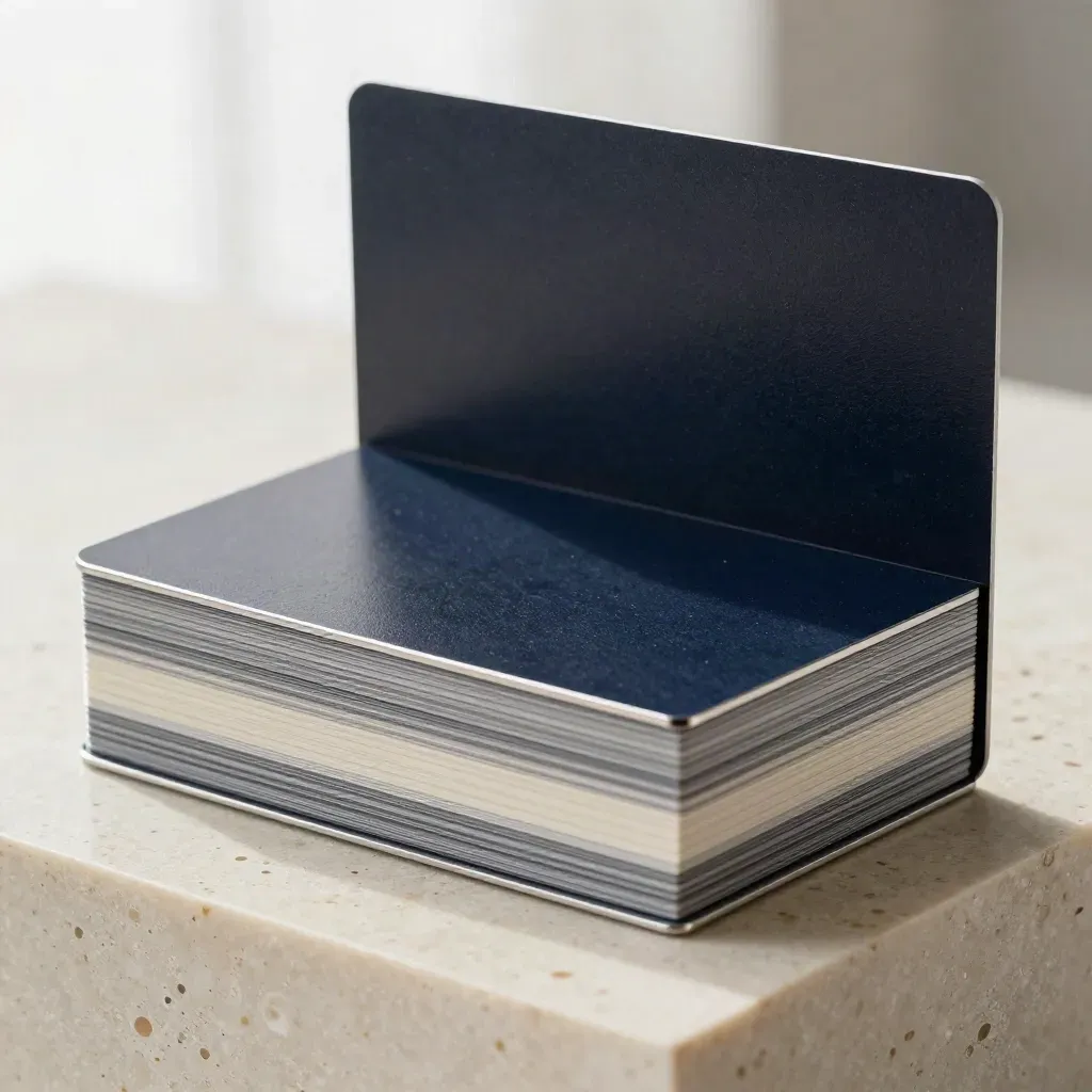 Slab analitica su travertino con bande luminose e base metallica