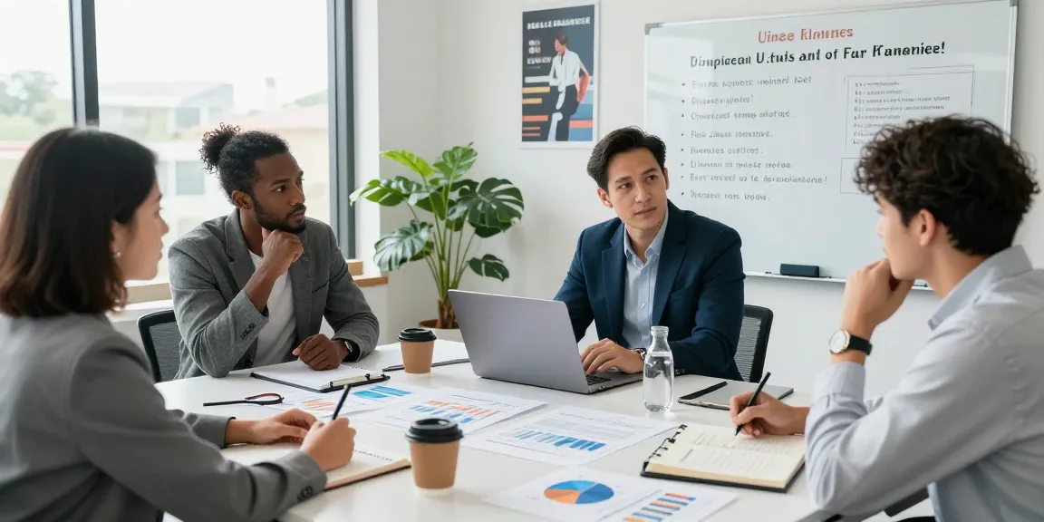 Group discussing merchant cash advance for small business in a modern office.